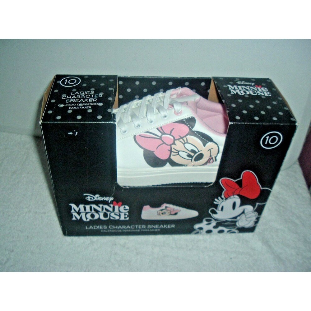 New Disney's Minnie Mouse Ladies Low Top Sneakers Size 10 Pink and White w/Box